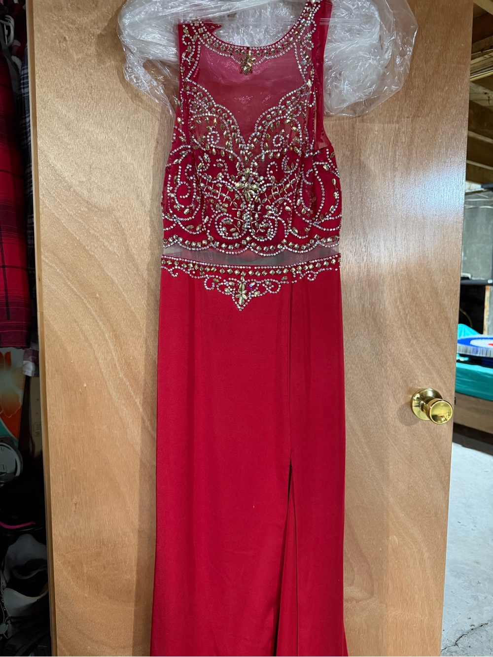 Dancing Queen Red Beaded Illusion Bodice Gown